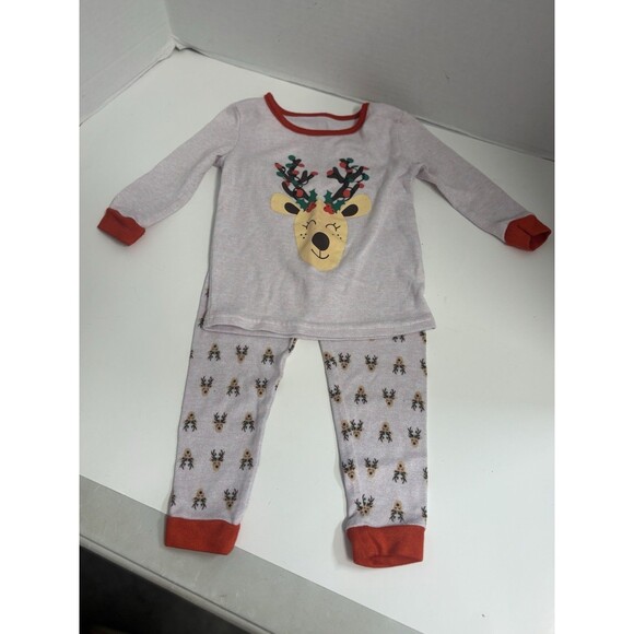 PJ Essentials 24 Months Girls Pink Reindeer Christmas Long Sleeve Pajama Set - Picture 1 of 5